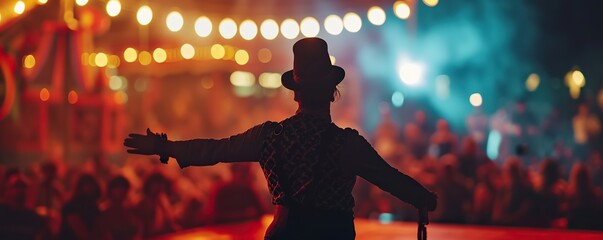 Circus ringmaster in action at circus show - obrazy, fototapety, plakaty