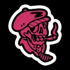 vector illustration artwork of skeleton skull head wearing flat cap classic hat with tie and smoking cigarette