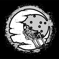 vector illustration artwork of skeleton skull lovers at Crescent moon