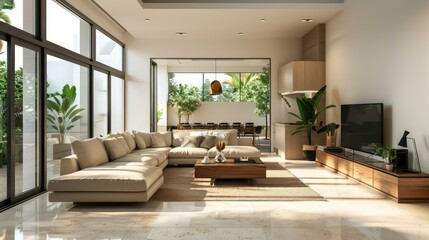 Living room interior design with sofa and furniture