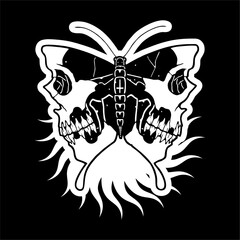 vector illustration artwork of butterfly wings skull head