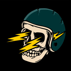 vector illustration of skeleton skull screaming lightning and eyes shot out lightning