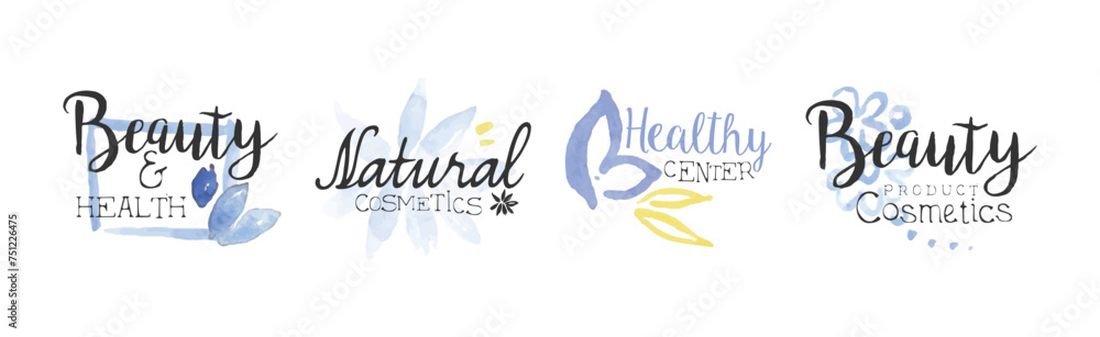 Wall mural natural beauty cosmetic product promo sign colorful vector set