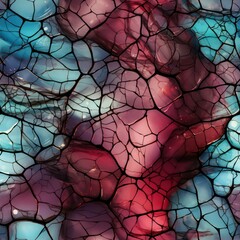 Seamless abstract blue and red cracked texture pattern