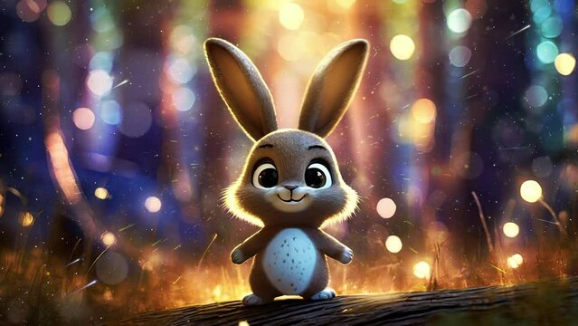 Adorable cartoon bunny in forest animation