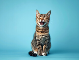 Obraz premium portrait of a cat sitting on a blue background, 