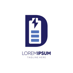 Letter D Battery Logo Design Vector Icon Graphic Emblem Illustration