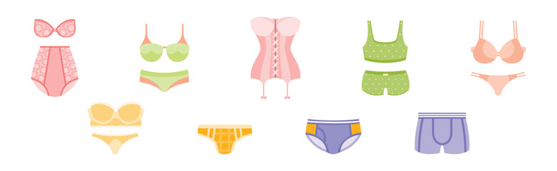 Woman Lingerie and Elegant Underwear Clothes Vector Set