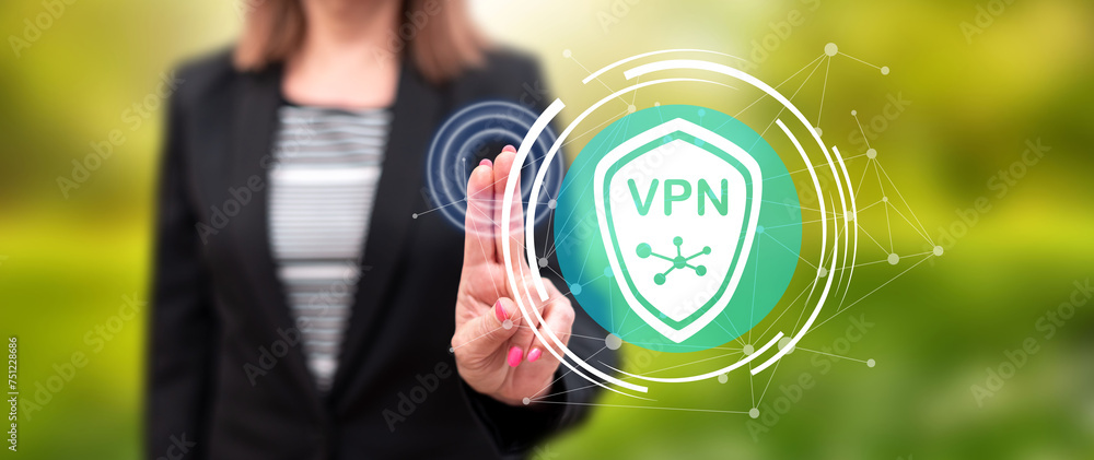 Poster woman touching a vpn concept