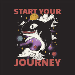 retro cartoon emblem of orca in th space © andhikajudy