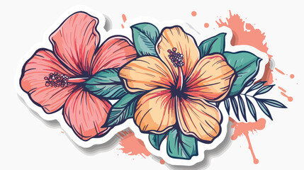 Doodle sticker with tropical summer flower