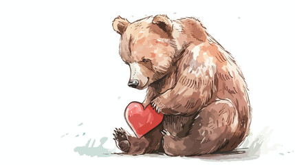 Drawing of a bear in lovector with a heart on a white background