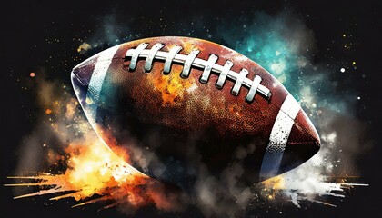 american football ball on the ground, American football ball close up on black background, Ai Generate 