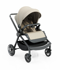 Generic baby stroller isolated on white background. 3D illustration
