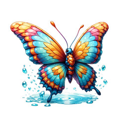 Beautiful Colorful Illustration of Butterfly sticker for T-Shirt, on Transparent Background. DTF.