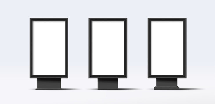 Light box 3d realistic mockup set, street OOH advertising, blank template for promo, different construction shape