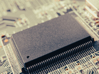 Electronic circuit board. Abstract technological background. Digital chip integrated communication...