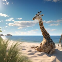 giraffe on the beach