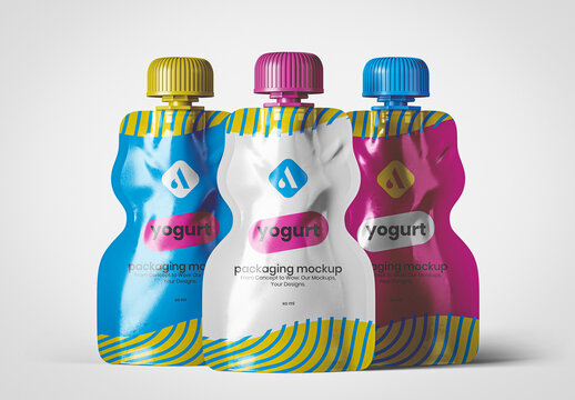 Set of Three Plastic Yogurt Packaging Mockup
