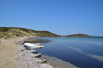 sunken boat (shipwrecked) at the beach - Paralia Saravari, Ag. Theodoros, Lemnos, Greece, Aegean sea