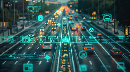 AI Artificial intelligence transport in a modern city, traffic control - obrazy, fototapety, plakaty