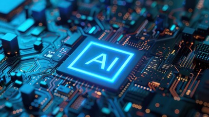 Fototapeta premium illustration of a computer motherboard that uses a processor with AI artificial intelligence technology