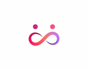 Obraz premium Abstract couple partnership bright gradient logotype. Team family flat symbol. Creative infinity eight unity sign.