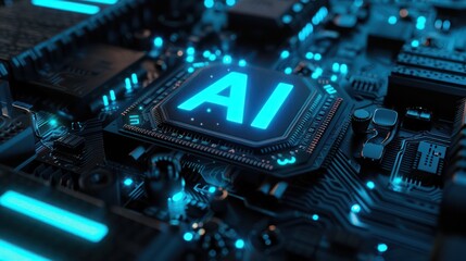 illustration of a computer motherboard that uses a processor with AI artificial intelligence technology