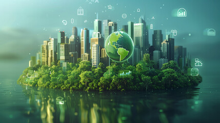 environmental technology concept. Sustainable development goals. SDGs., Resource recycling. Recycling society. Green-tech Smart city web3, AI - obrazy, fototapety, plakaty