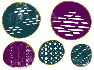 Set of mixed media shapes with marks. Elements for decoration.