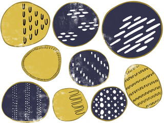 Set of mixed media shapes with marks. Elements for decoration.