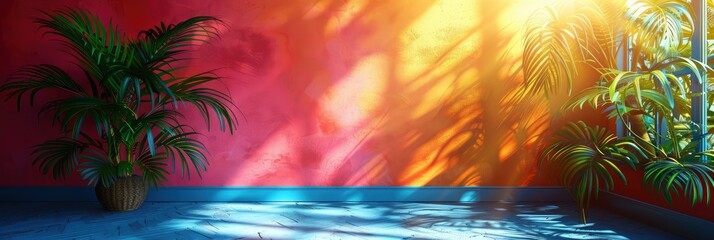 Natural Palm Leaves Shadow On Gradient, HD, Background Wallpaper, Desktop Wallpaper