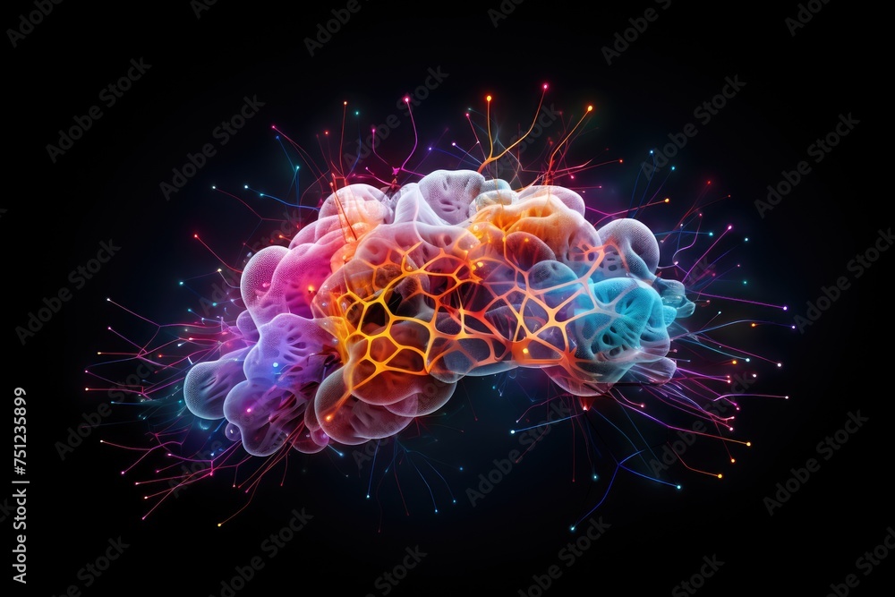Poster photo line brain the background is circuit board and abstract dot point connect with gradient line, 