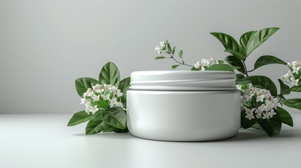 An isolated white background mockup of a realistic round container made from clear plastic with a trendy metal aluminium cap for a skin care cosmetic product.
