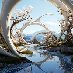 Abstract Fusion of Nature and Technology Concept Art Merging Organic Elements with Futuristic Tech, Generative ai.