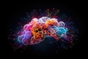 Photo line brain the background is circuit board and abstract dot point connect with gradient line, Vivid representation of a digital brain. Ai generated