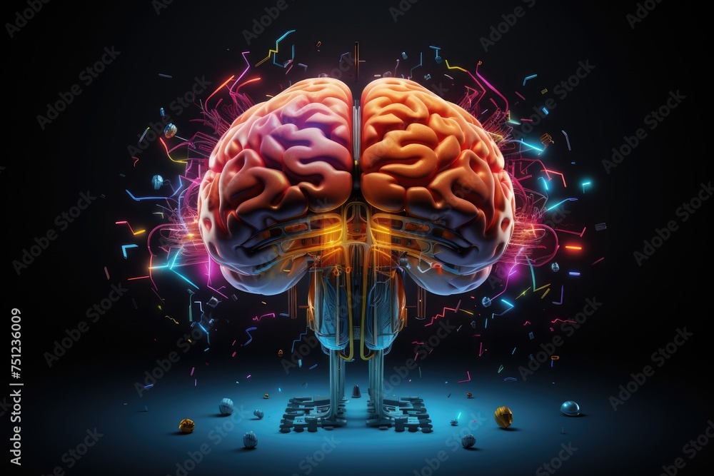 Poster photo line brain the background is circuit board and abstract dot point connect with gradient line, 