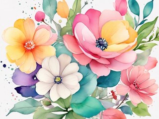 Watercolor floral background with colorful flowers. Hand painted watercolor illustration.