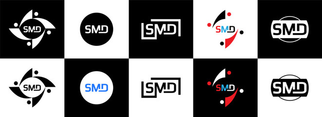 SMD logo. S M D design. White ABA letter. SMD, S D M letter logo design. Initial letter SMD letter logo set, linked circle uppercase monogram logo. S M D letter logo vector design five style.
