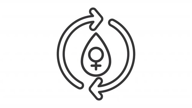 Menstrual cycle line animation. Menstrual health animated icon. Gynecological hygiene. Period women menses. Black illustration on white background. HD video with alpha channel. Motion graphic