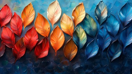 A hand-painted oil painting of nostalgic leaves art hanging on the wall.