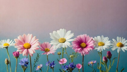 Conjunto de flores de primavera sobre fondo liso - obrazy, fototapety, plakaty
