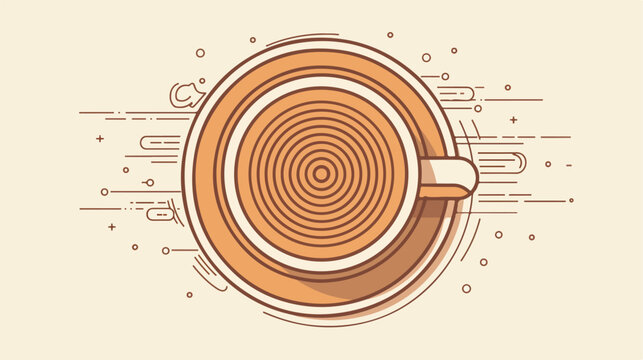 top view coffee cup beverage icon in brown line vector
