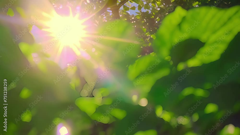 Aufkleber the suns rays trate through the lush g leaves creating a stunning display of light and shadow.