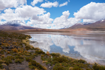 Altiplano Lake and Beautiful Sky, Reflections in the Lagoon - Salar de Uyuni - Reserva Nacional de Fauna Andina Eduardo Avaroa  