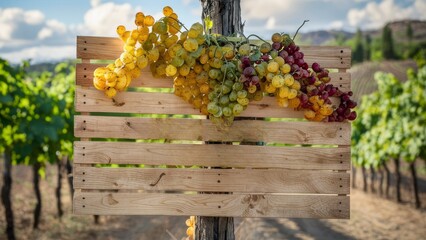 Grapes Hanging From Wooden Sign