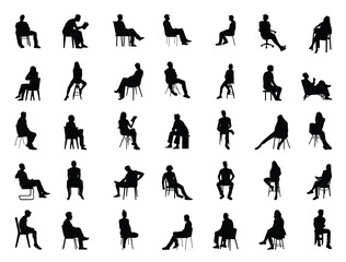 Sitting people silhouette vector art white background