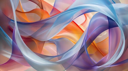Fluid ribbons of color intertwining in a delicate dance, forming an intricate 3D abstract masterpiece with a touch of simplicity.