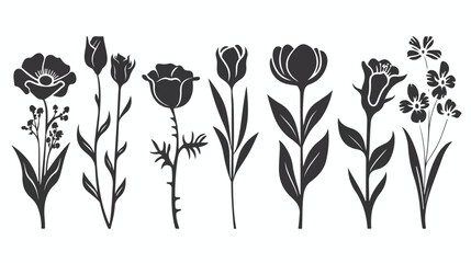 vector handdrawn cartoon flower silhouette. stock - obrazy, fototapety, plakaty