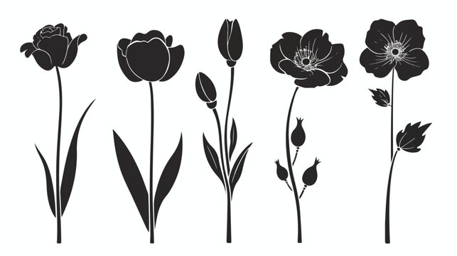 vector handdrawn cartoon flower silhouette. stock